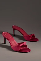 Black Suede Studio Albie Satin Bow Open-Toe Kitten-Heel Mules