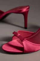 Black Suede Studio Albie Satin Bow Open-Toe Kitten-Heel Mules