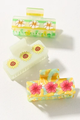 Painted Floral Hair Claw Clips, Set of 3
