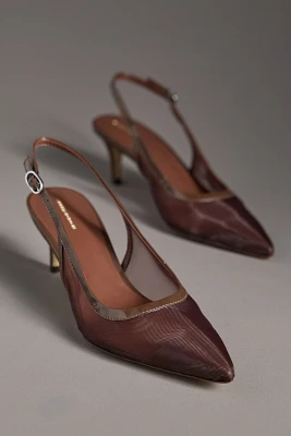 By Anthropologie Mesh Slingback Kitten Heels