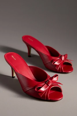 Maeve Bow Peep-Toe Kitten-Heel Mules