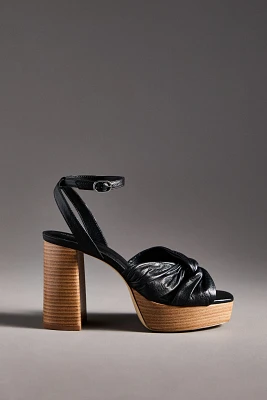 Maeve Leather Knot Platform Wood-Bottom Sandals
