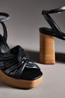 Maeve Leather Knot Platform Wood-Bottom Sandals