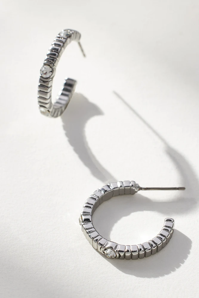 Crystal Ribbed Hoop Earrings