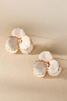 The Pink Reef Handpainted Pearl & Pink Pansy Stud Earrings