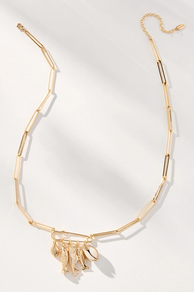 Summer Icon Bar Charm Paperclip Necklace