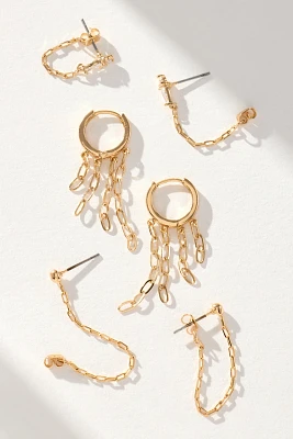 Drippy Chain Huggie Hoop Earrings, Set of 3