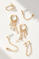 Drippy Chain Huggie Hoop Earrings, Set of 3