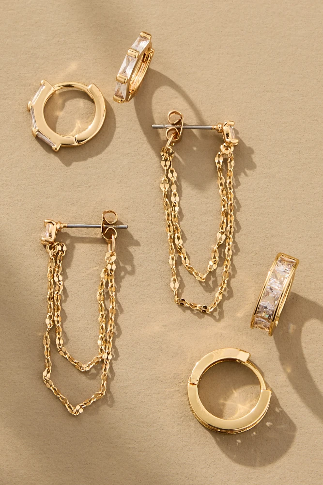 Crystal Mixed Shapes Huggie Hoop Earrings, Set of 3