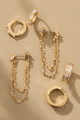 Crystal Mixed Shapes Huggie Hoop Earrings, Set of 3