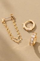 Crystal Mixed Shapes Huggie Hoop Earrings, Set of 3