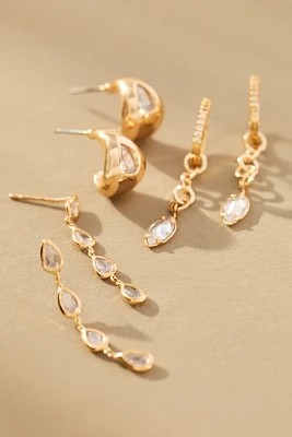 Mixed Crystal Drippy Earrings, Set of 3