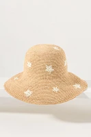 Cheveux Corp. Embroidered Flower Straw Bucket Hat