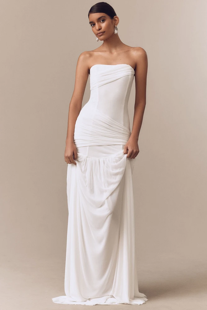 MISHA Ember Strapless Wrapped Drop-Waist Maxi Dress