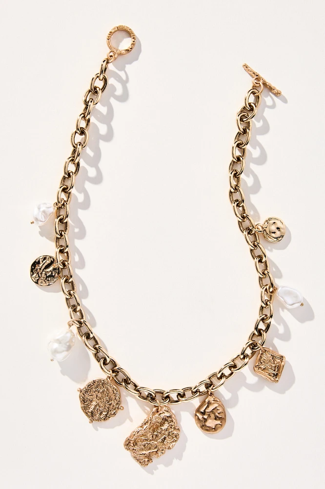 Pearl & Molten Charm Toggle Cable Chain Necklace