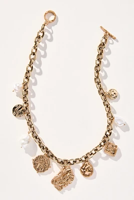 Pearl & Molten Charm Toggle Cable Chain Necklace