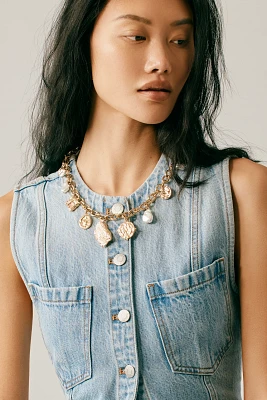 Pearl & Molten Charm Toggle Cable Chain Necklace
