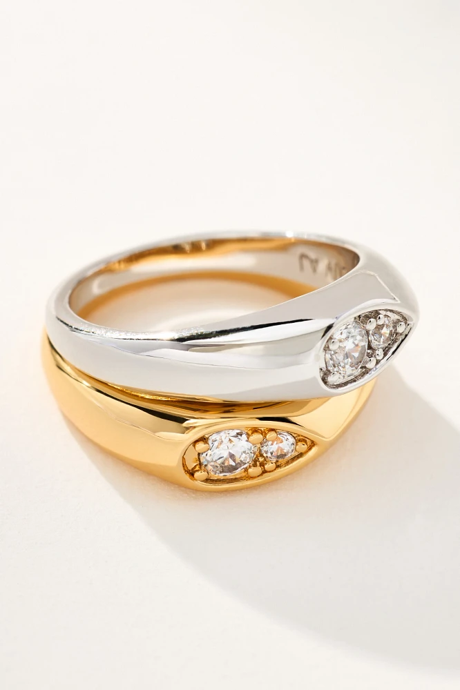 Luv Aj Mixed Metal Pear Stacker Rings, Set of 2