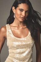 Endless Rose Sleeveless Scoop-Neck Sequin Side-Slit Midi Dress