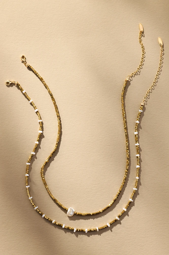 Beaded Pearl Necklaces, Set of 2