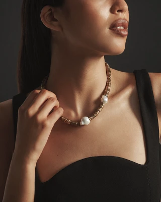 Beaded Tri-Pearl Necklace