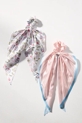 Frasier Sterling Italian Dinner Printed Satin Hair Scarf Scrunchies, Set of 2