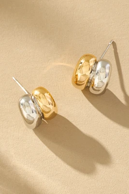 Mixed Metal Ribbed Huggie Earrings