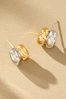 Mixed Metal Ribbed Huggie Earrings