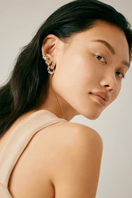 Mixed Metal Ribbed Huggie Earrings