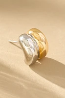 Mixed Metal Ribbed Huggie Earrings