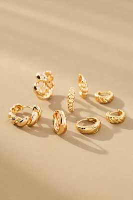 Mixed Rib Huggie Hoop Earrings, Set of 4