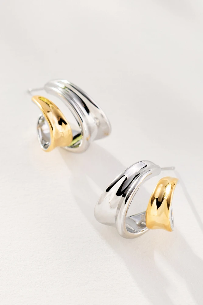 Mixed Metal Split Huggie Hoop Earrings