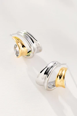 Mixed Metal Split Huggie Hoop Earrings