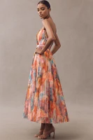 Hutch Strapless Belted Chiffon Floral Maxi Dress