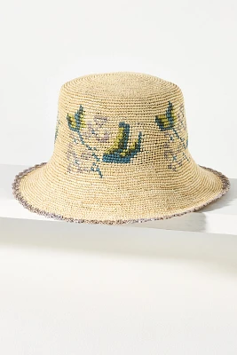Freya Calla Embroidered Straw Bucket Hat