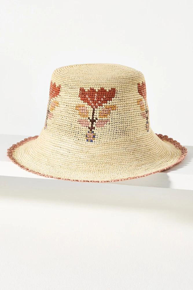 Freya Fleur Floral Straw Bucket Hat