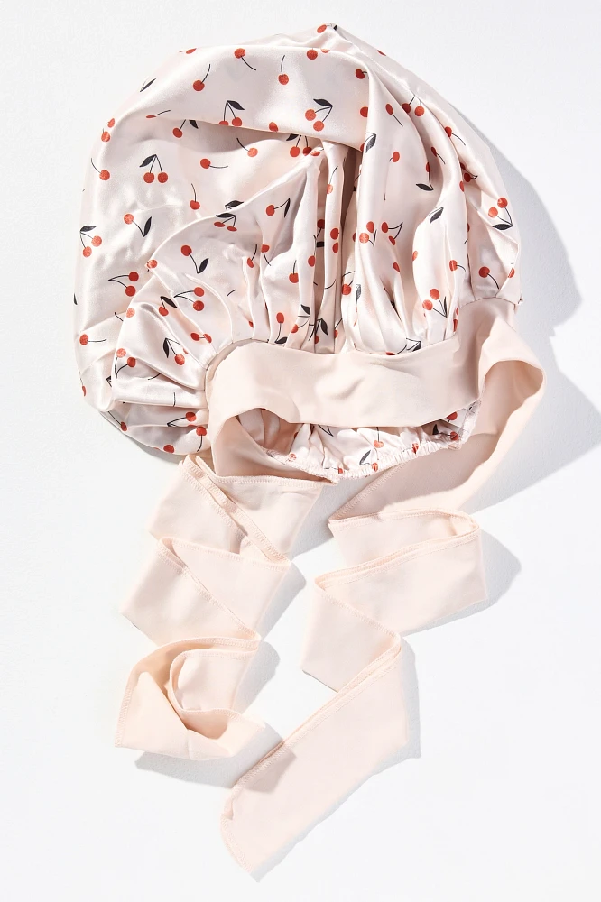 KITSCH Cherry Print Adjustable Oversized Satin Hair Bonnet