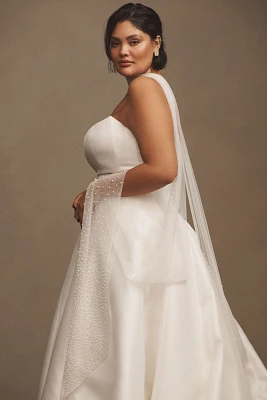 Twigs & Honey Mixed Pearl Embroidered Chapel Bridal Scarf
