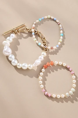 Mixed Beaded Stretch Bracelets, Set of 3