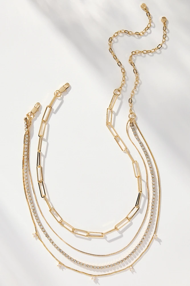 Ettika Mixed Chain & Crystal Necklaces, Set of 2