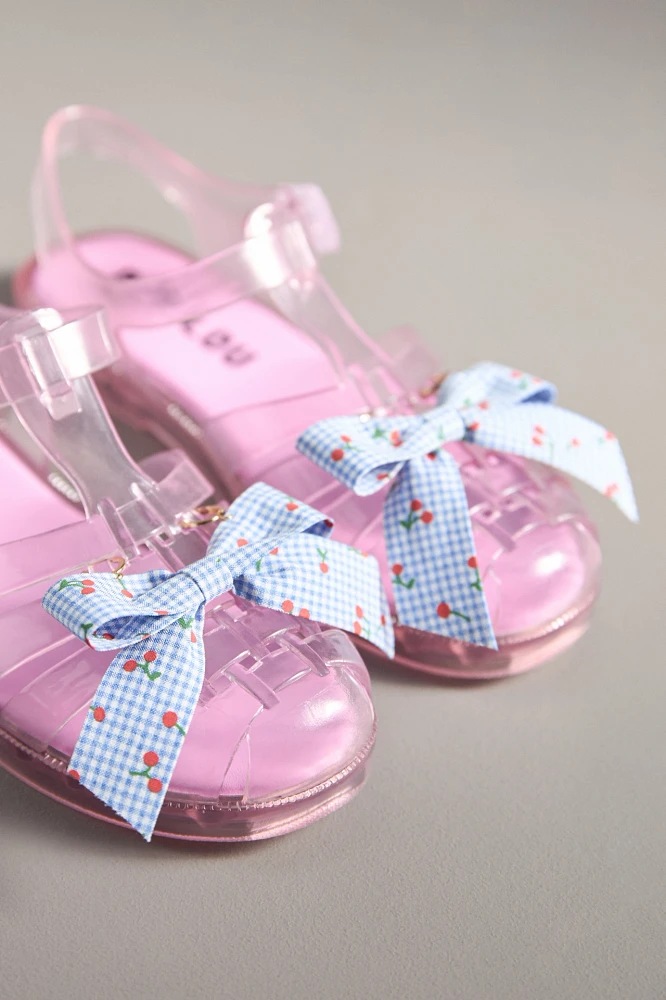 Cherry-Printed Gingham Bow Shoe Charms