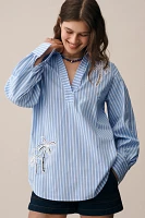 Romi Basha Long-Sleeve Embroidered Palms Tunic Top