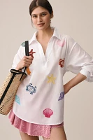 Romi Basha Long-Sleeve Embroidered Seashell Tunic Top