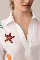 Romi Basha Long-Sleeve Embroidered Seashell Tunic Top