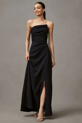 Shoshanna Dory Strapless Asymmetrical Crepe A-Line Maxi Dress