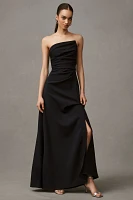 Shoshanna Dory Strapless Asymmetrical Crepe A-Line Maxi Dress