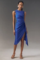 Shoshanna Colony Sleeveless Asymmetrical Draped Taffeta Midi Dress