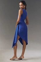 Shoshanna Colony Sleeveless Asymmetrical Draped Taffeta Midi Dress