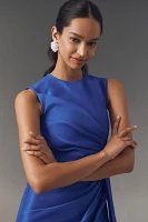 Shoshanna Colony Sleeveless Asymmetrical Draped Taffeta Midi Dress