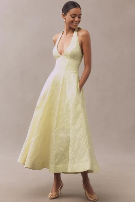 Mare Halter Corset Fit & Flare Jacquard Maxi Dress
